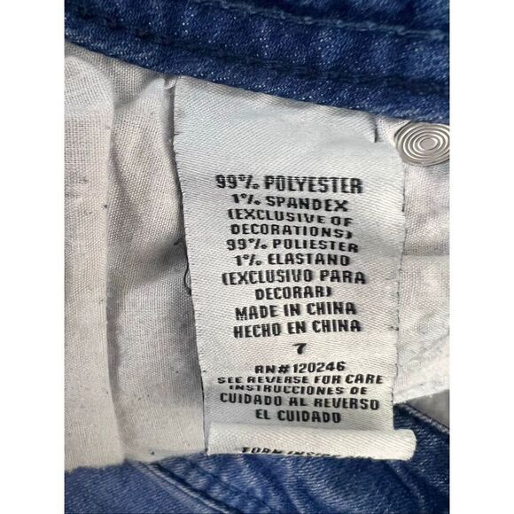 Wallflower Women Blue Denim Shorts Juniors Size 7 Embroidered Cuffed Stretch - Picture 9 of 12